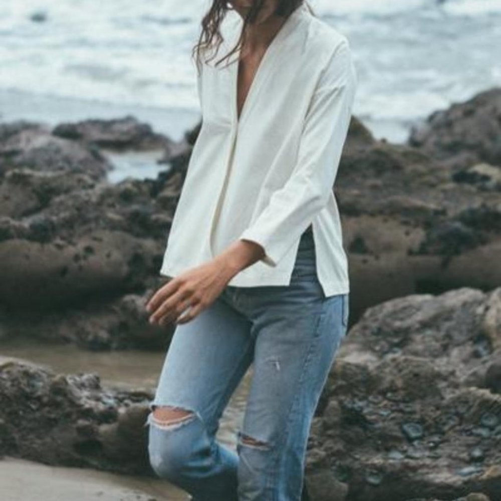 Ozma of California Kimono Wrap Top in Ivory - Size Small